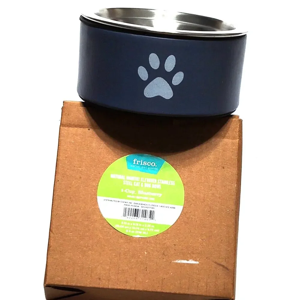 Frisco Paw Print Non‑Skid Stainless Steel Dog Bowl Blueberry Small (8 oz.) NEW